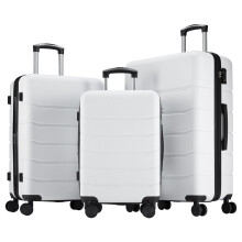 3 Piece Lightweight Hard Shell Luggage Set with 360 Spinner Wheels and TSA Lock White