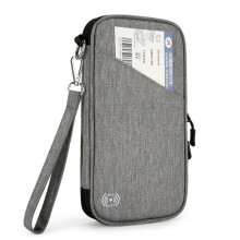 Travel Wallet Light Grey RFID Blocking Passport Holder with Shoulder Strap for Family Trips