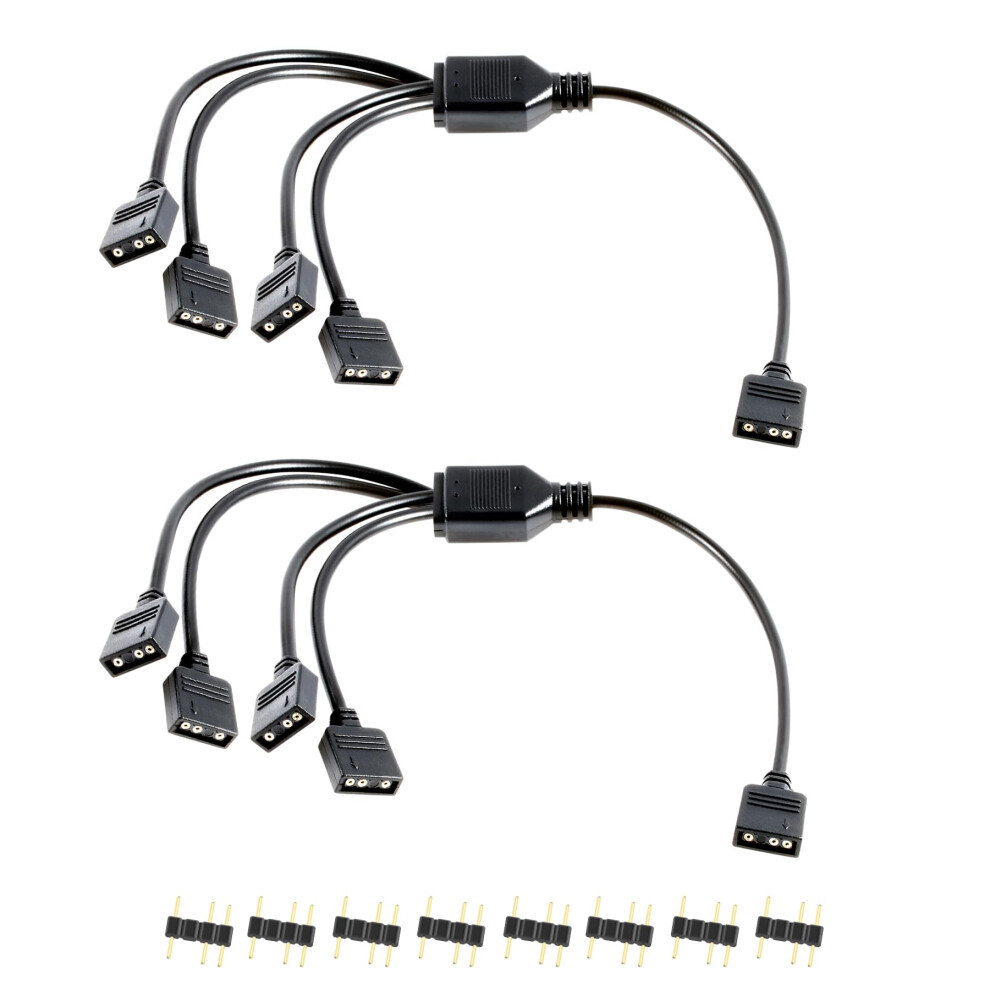 2 Pcs 30Cm 1 To 4 Argb Splitter Cable 5V 3Pin Extension For Pc Fans And Led Strips MultiâDevice Sync Black 9073542708797