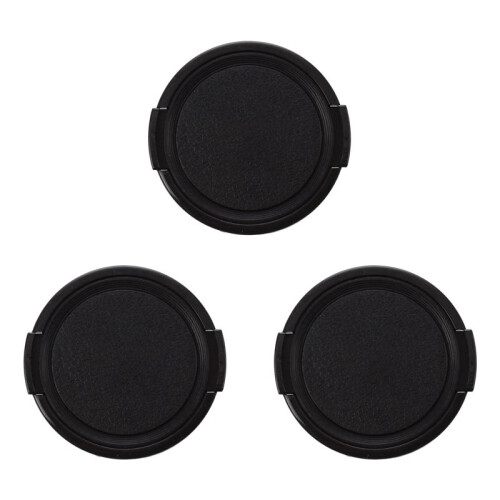 3X Camera Plastic Side Pinch Clip  Front Lens Cap Protective Cover Black 49mm