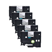 Label Maker Tape 6mm Black on Clear Laminated Refill for Brother P‑Touch PT‑D400 PTD410 PTD600, 5‑Pack