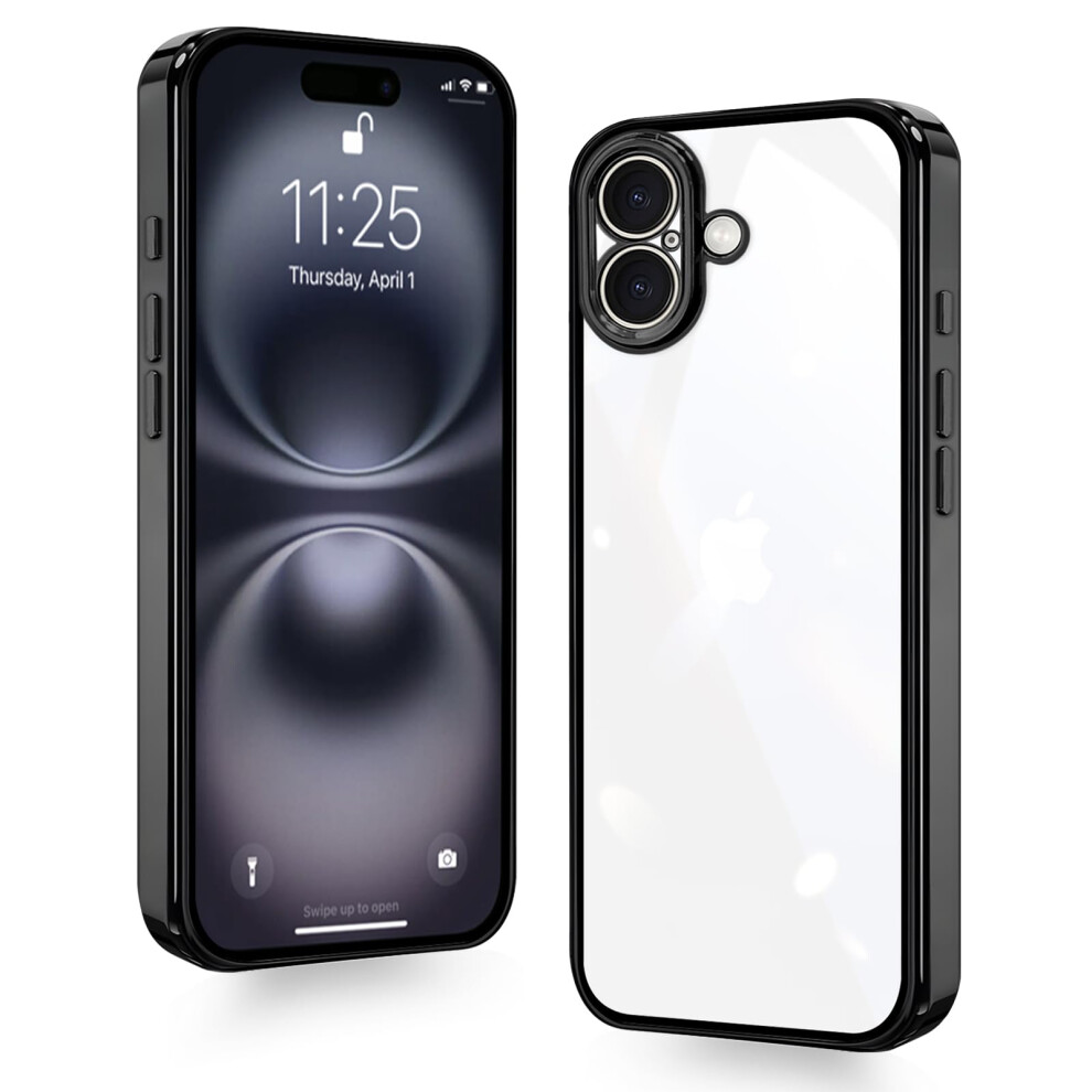 Clear Case Shockproof Military Protection With Metal Frame And Raised Camera Guard For Iphone 16 Plus Black 9073542709275
