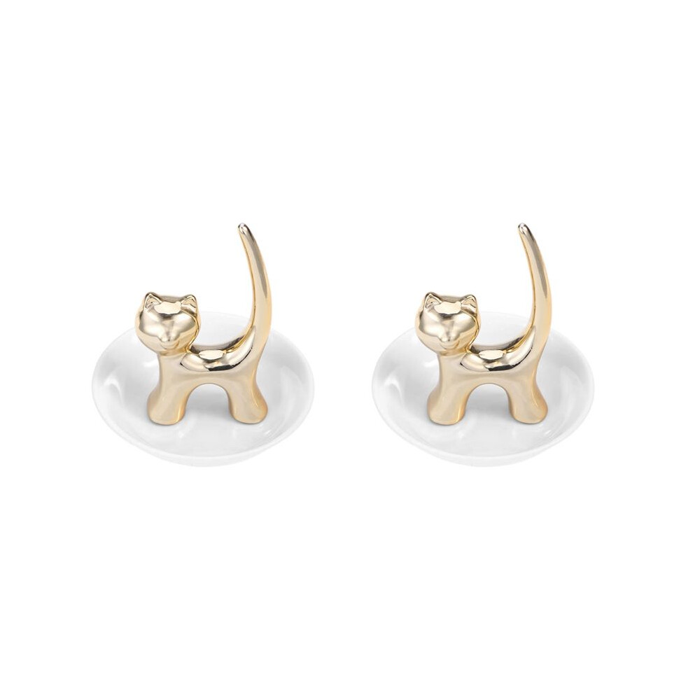 Semoic 2X Cat Trinket Dish Jewellery Tray Cat Ring Holder Jewelry Dish Trinket Holder Fashion Bracelets Earrings Storage Tray A
