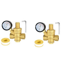 2X Wasserdruckregler 3/4 Zoll mit Manometer, Einstellbares Wasserdruckreduzierventil für Wasserdruckregler DN20