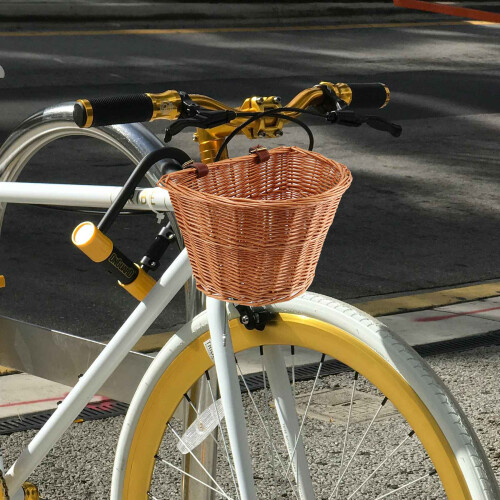 Retro, Handmade, Wicker Bicycle Front Basket with Leather Straps 2