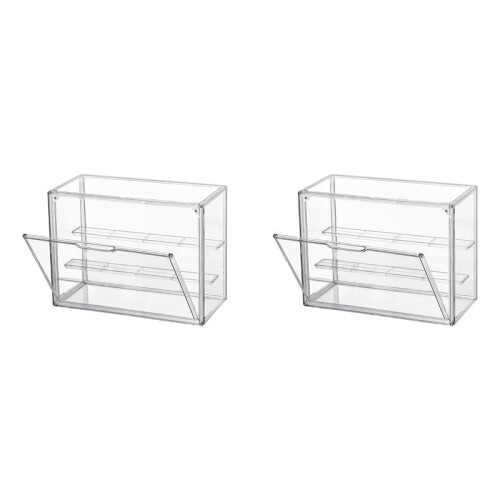 2X Clear Acrylic Display Case 3 Tier Display Shelf, Stackable Protection Showcase with Magnetic Door for Action Figures
