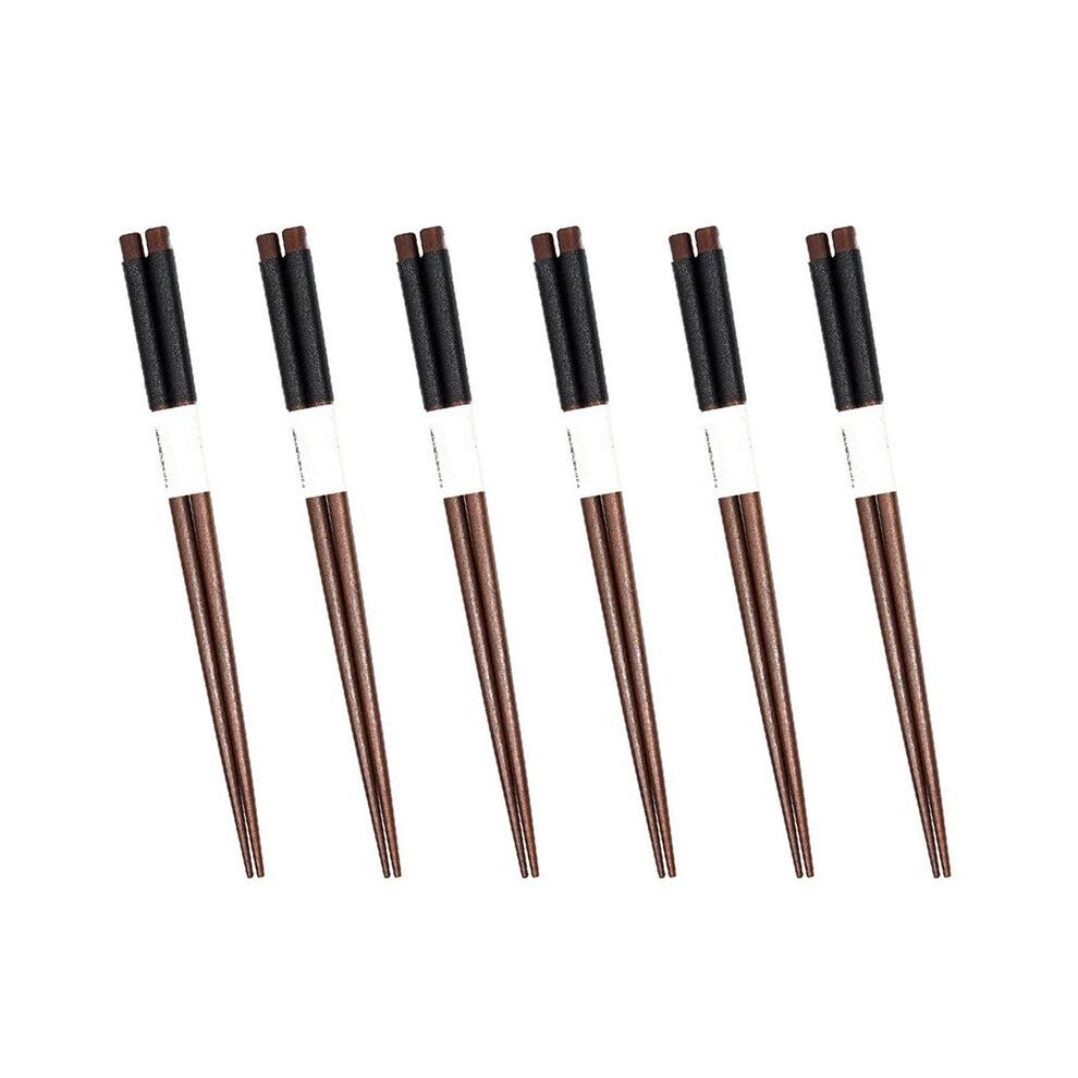 Semoic 6 Pairs Japanese Natural Wood Chopsticks Value Pack Cooking Tableware Theaceae Black