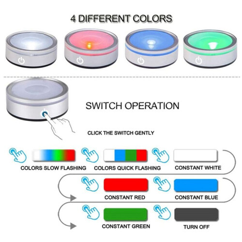 6X LED Light Base with Sensitive Touch Round Colorful Stand Display for 3D Crystal Glass Art Photo Frame Silver Concave 2