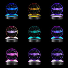 6X LED Light Base with Sensitive Touch Round Colorful Stand Display for 3D Crystal Glass Art Photo Frame Silver Concave