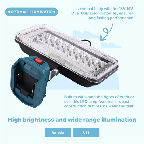 Luz de Trabalho, 7 Polegadas, Lanterna LED Sem Fio para , 18V 14V, Bateria de Íon-Lítio USB Dupla, Luzes Arquitetônicas para Acampamento