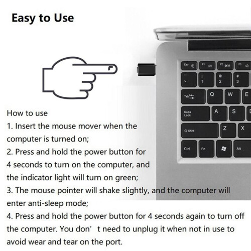 2X Type C Mouse Jiggler Undetectable Mouse Mover USB C Mouse Shaker Simulated Mouse Movement Black 2