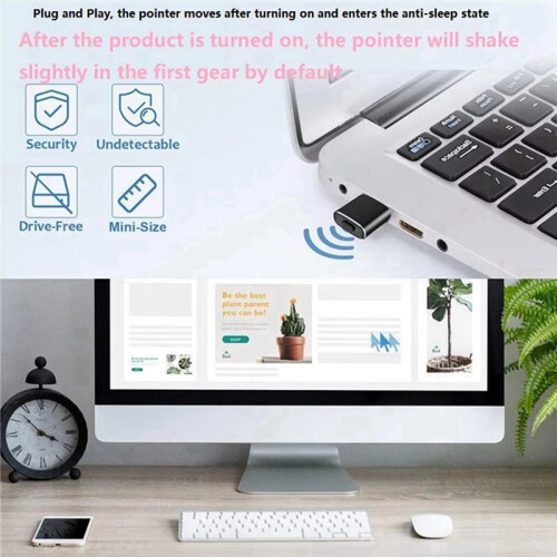 2X Type C Mouse Jiggler Undetectable Mouse Mover USB C Mouse Shaker Simulated Mouse Movement Black