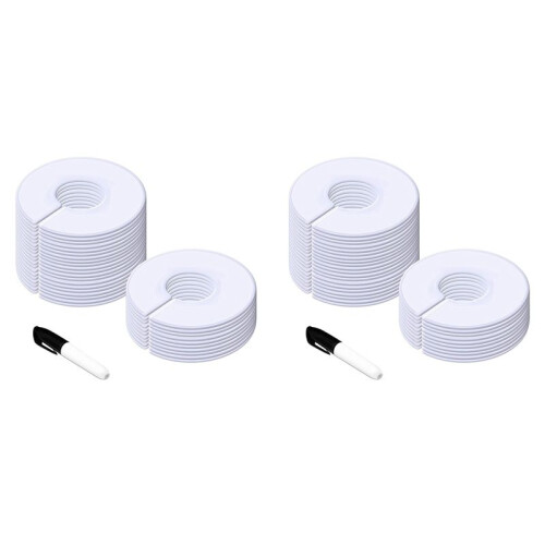 60 Pacotes de Roupas Redondas Brancas com Tamanho de Roupa para Armários Divisores Cabides com 1Marker (Externo 3,5 Polegadas, Interno 1,38 Polegadas