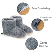 4x Winter USB Heater Foot Shoes Electric Shoes Warming Pad Plush Warm Electric Slippers Feet Heated Insoles Gray