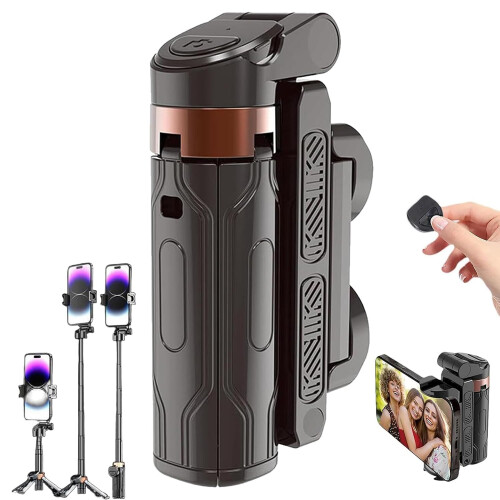 3in1 Selfie Stick Tripod with Bluetooth Remote, Extendable 14.37' Foldable Stand for iPhone Android Vlogging and Travel