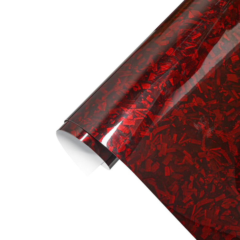 Glossy Forged Carbon Fiber Car Wrap Vinyl Film 1Ft X 5Ft, Selfadhesive Waterproof Sheet Red 9092120192186