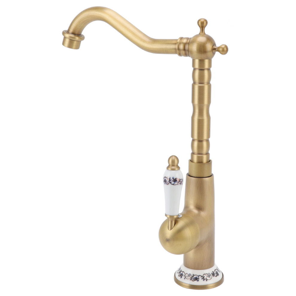 Antique Copper Kitchen Faucet 360 Rotate Blue Porcelain Hot Cold Mixing 4651390601412
