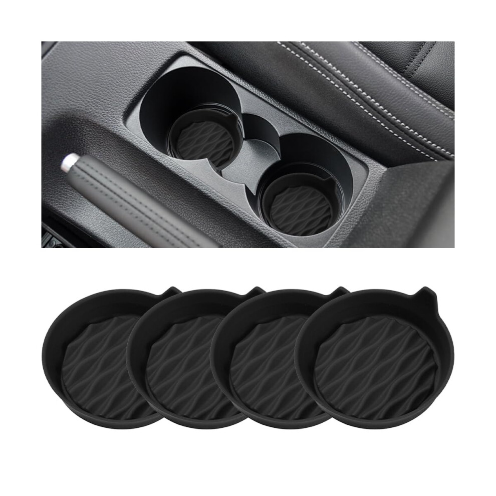 Car Cup Holder Coaster 4Pcs Nonslip Silicone Insert Mat With Spillproof Raised Edge Universal Fit Black 9771547568438