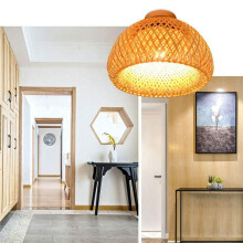 2X Bamboo Wicker Rattan Light Fixture Flush Mount Hanging Ceiling Lamp for Living Room Bedroom Dining Room,30X18cm