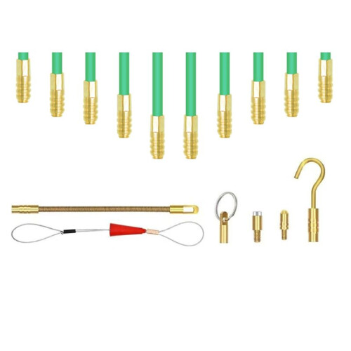Fiberglass Fish Tape Cable Rods, Electrical Wire Running Pull/Push Kit with Hook and Hole Kit Glow Rod, Hook Hole 2