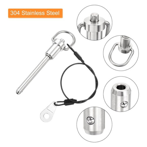 2Pcs Quick Release Pin, 6x50mm(Dia.X L) Push-Button  Locking Pin Stainless Steel Ring Handle Locking Pin with Wire 1