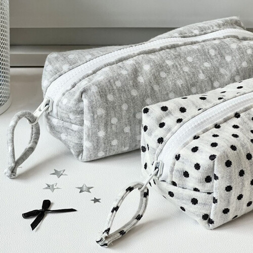 Dotted Print Fabric Pencil Case Large Capacity Pencil Bag-grey 1
