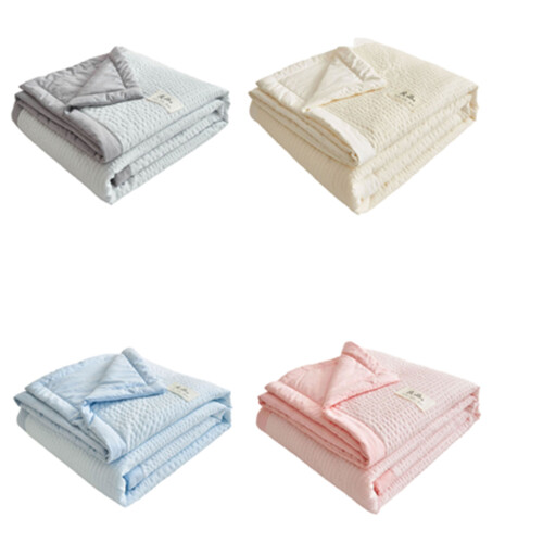 Breathable Washed Cotton Throw Blanket Lightweight-Pink B 1