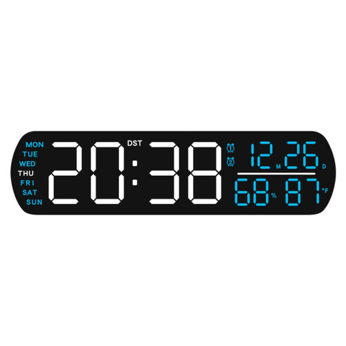 LED Digital Wall Clock Large-Black shell blue lig