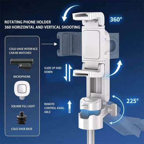 3in1 Selfie Stick Tripod with Bluetooth Remote, Extendable 14.37' Foldable Stand for iPhone Android Vlogging and Travel 1
