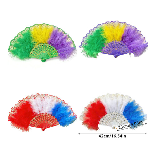 Éventail pliable à plumes, à clapet, rétro chinois, à main-Violet 2