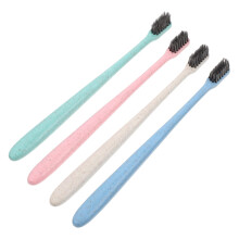 Bamboo Charcoal Travel Toothbrush for Adults with Firm Bristles and Lightweight Straw Handle