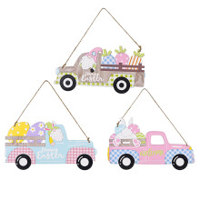 3 Pezzi di Pasqua nel Legno Ciondolo Creativo Forma Auto Artigianato Ornamento per La Casa Parete Porta Decorazione Appesa