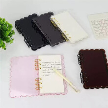 A6 Roze Zwarte Bloemblaadjes Acryl Ringbandhoes voor DIY Dagboek en Planner Benodigdheden A