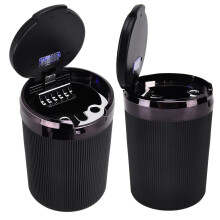 LED Car Ashtray 3W Portable with Lid, 77mm Diameter, Black