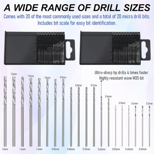 40 PCS  Micro Drill Bit Set 0.3-1.6mm for Precise Crafts and DIY Projects 1