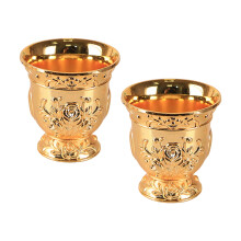 2Pcs Metallics Mini Shot Glasses With Intricate Flower For-Gold