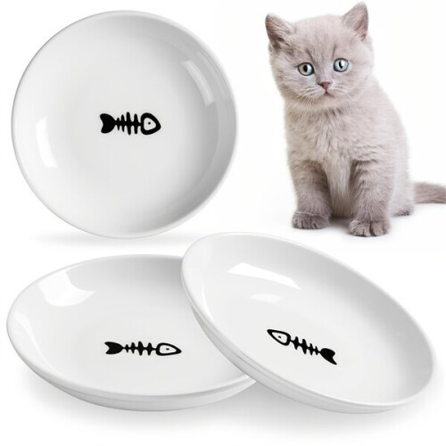 Ceramic Cat Bowls Set, 3-Piece Durable Ceramic for Comfortable Feeding