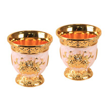 2Pcs Metallics Mini Shot Glasses With Intricate-golden white
