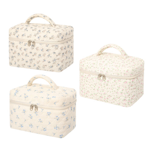 Stylish Multiple Layer Makeup Pouch With Large-blue platycodon 1