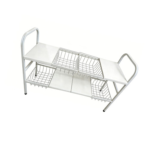 Durable Carbon Steel Flexible Kitchen Shelf With Two-White