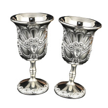 2Pieces Metal Wine Cups European Style Embossed Drinking-silver