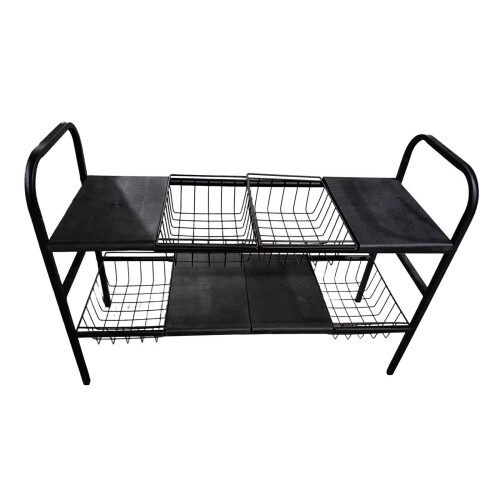 Flexible Kitchen Storage Rack 2 Level 4 Shelves 4 Baskets-Gray 1