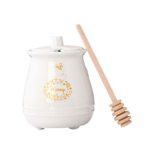 Pot à miel en céramique avec bâtonnet, Pot à miel avec-Blanc