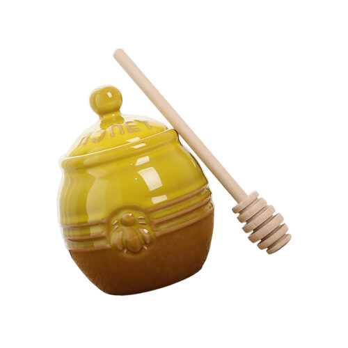 Traditional Ceramic Honeys Pot Set With Lid And Stirring-2