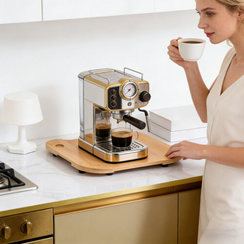 Bamboo Base With Casters For Coffee Maker And Food Processor 1