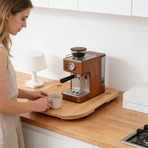 Bamboo Base With Casters For Coffee Maker And Food Processor 2