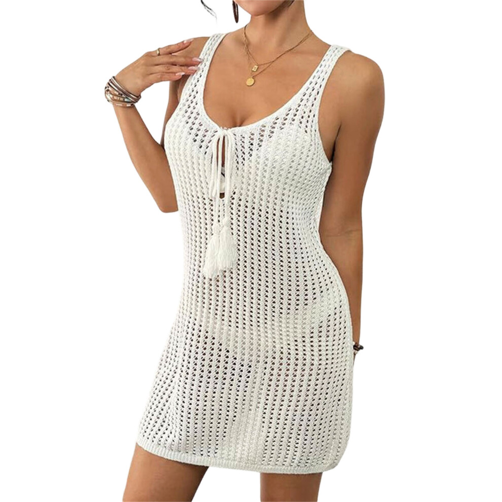 White Breathable Cover Up Shirt Quick Dry Beach Dress Acrylic- L