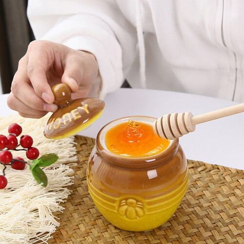 Traditional Ceramic Honeys Pot Set With Lid And Stirring-2 2