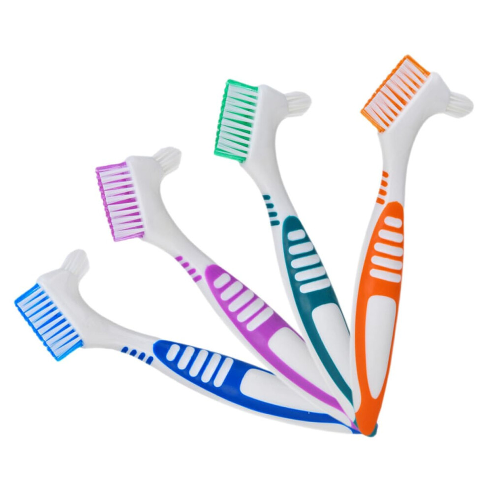 Denture Cleaning Brush Set 4 Pack with Soft Bristles and Ergonomic Grip for Daily Denture Care