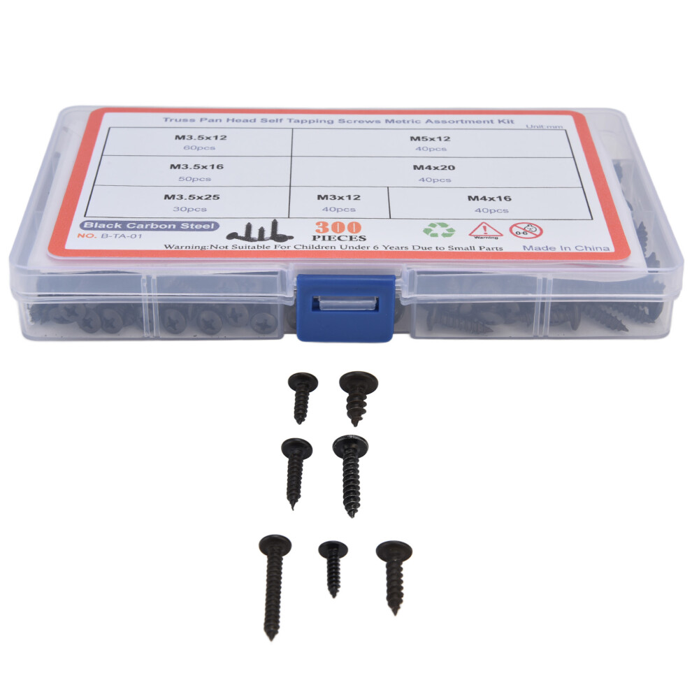 M3-M5 Self Tapping Screws 300Pcs Kit Cross Head Carbon Steel Assortment 5091390606670
